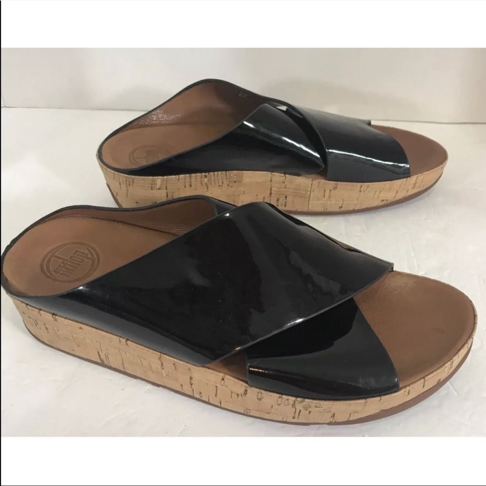 FitFlop KYS Black Patent Leather Crisscross Sandal